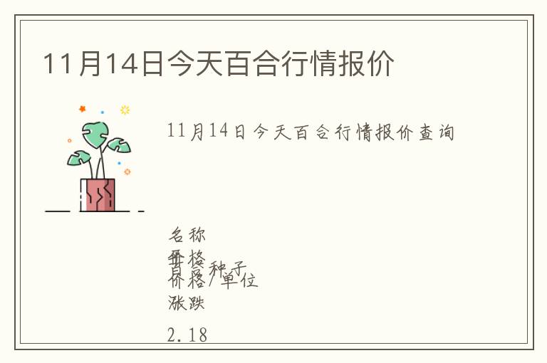 11月14日今天百合行情報(bào)價(jià)