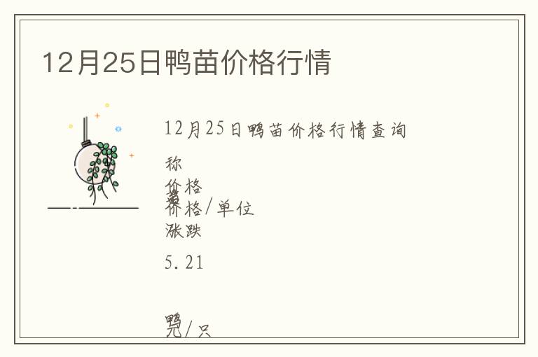 12月25日鴨苗價格行情