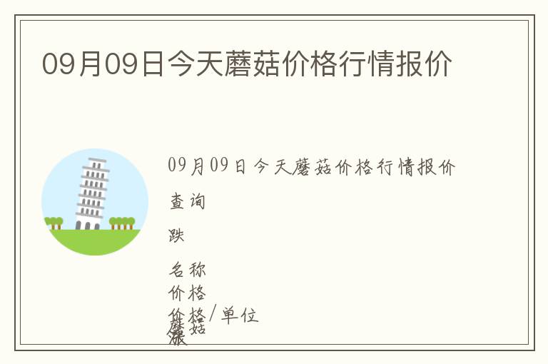 09月09日今天蘑菇價格行情報價