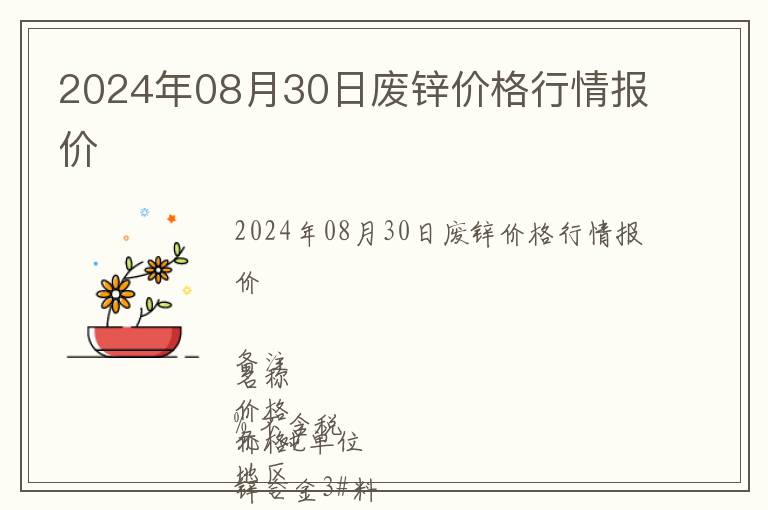 2024年08月30日廢鋅價(jià)格行情報(bào)價(jià)