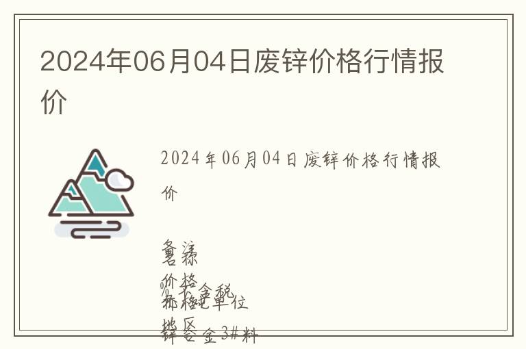 2024年06月04日廢鋅價格行情報價