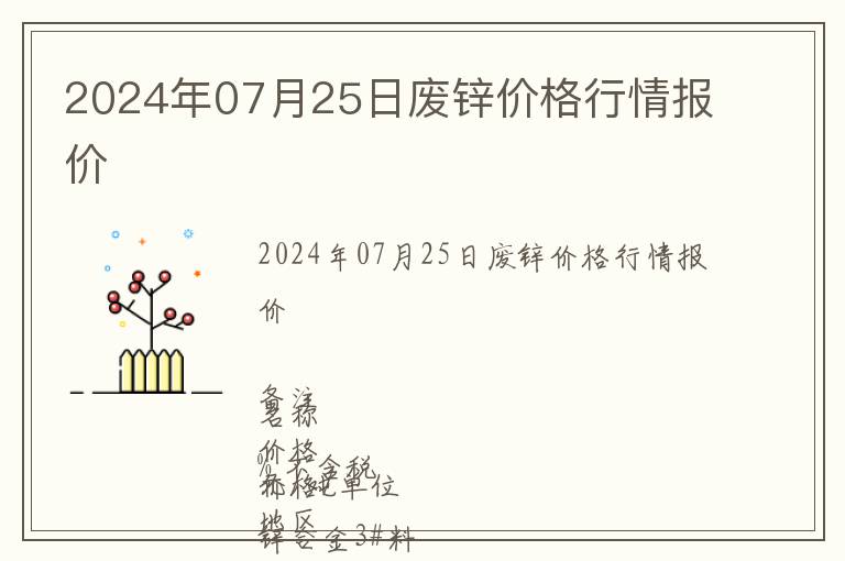 2024年07月25日廢鋅價格行情報價
