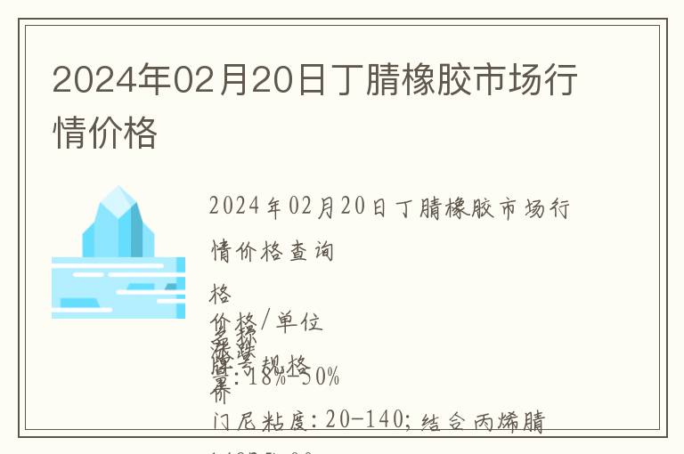 2024年02月20日丁腈橡膠市場(chǎng)行情價(jià)格
