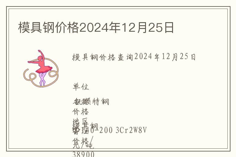 模具鋼價格2024年12月25日