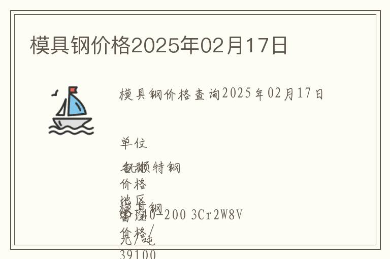 模具鋼價格2025年02月17日