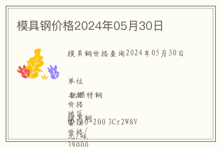 模具鋼價格2024年05月30日