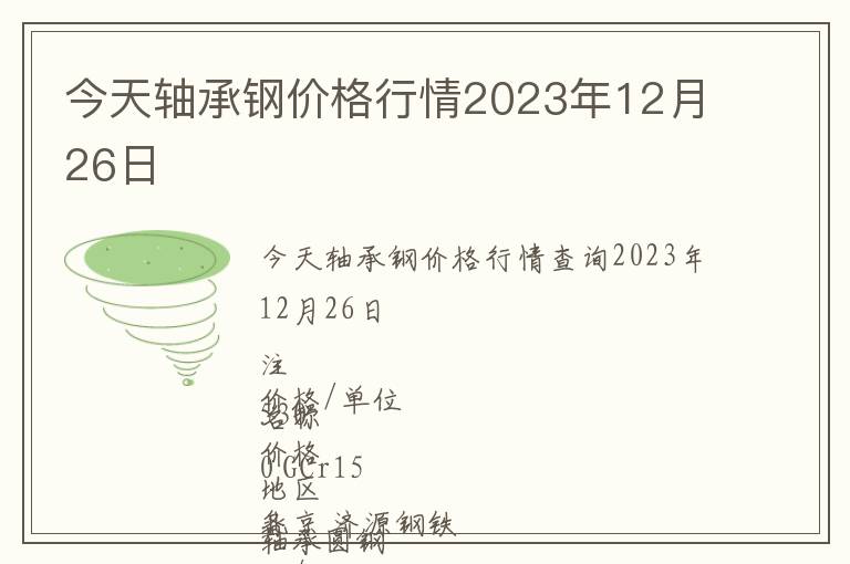 今天軸承鋼價(jià)格行情2023年12月26日