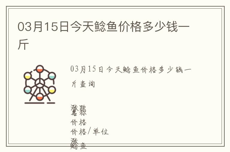 03月15日今天鯰魚價格多少錢一斤