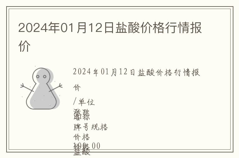 2024年01月12日鹽酸價格行情報價