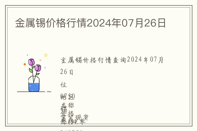 金屬錫價格行情2024年07月26日