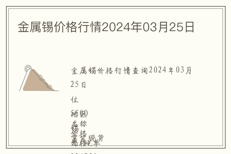 金屬錫價(jià)格行情2024年03月25日