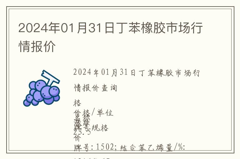 2024年01月31日丁苯橡膠市場(chǎng)行情報(bào)價(jià)