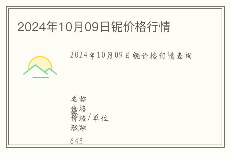 2024年10月09日鈮價格行情
