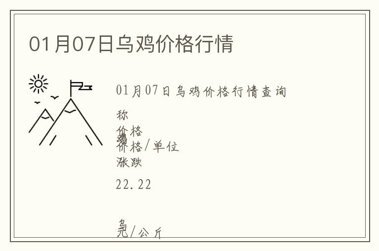 01月07日烏雞價(jià)格行情