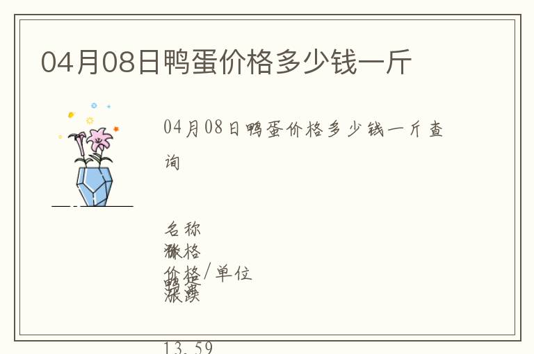 04月08日鴨蛋價(jià)格多少錢一斤