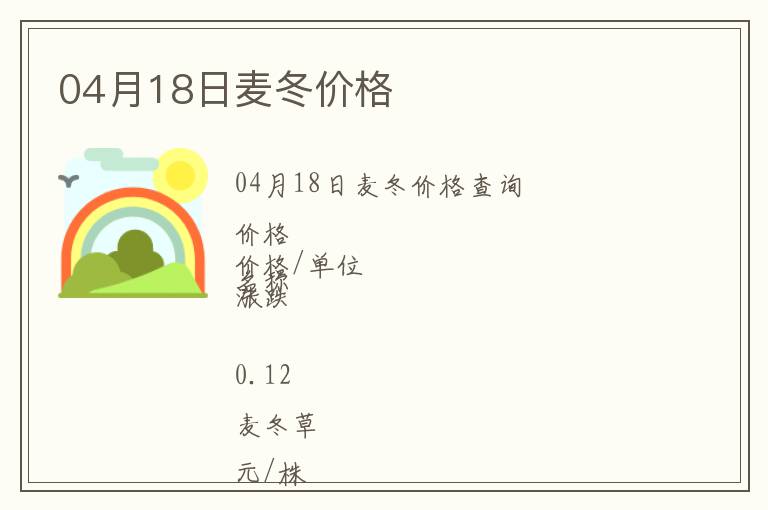 04月18日麥冬價(jià)格