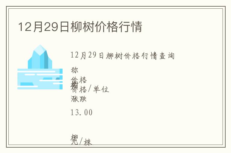 12月29日柳樹價格行情