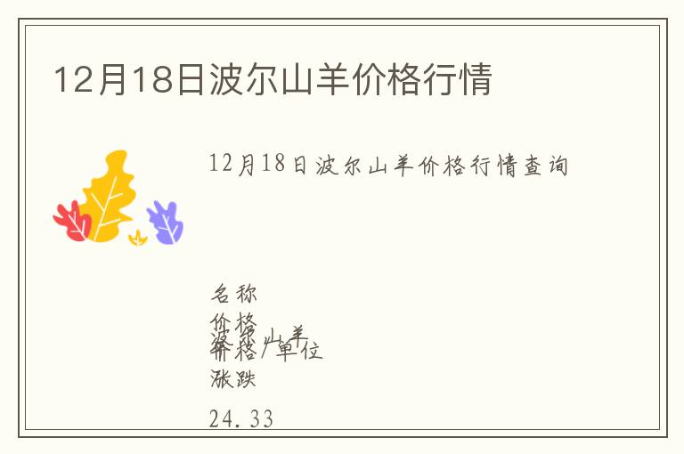 12月18日波爾山羊價(jià)格行情