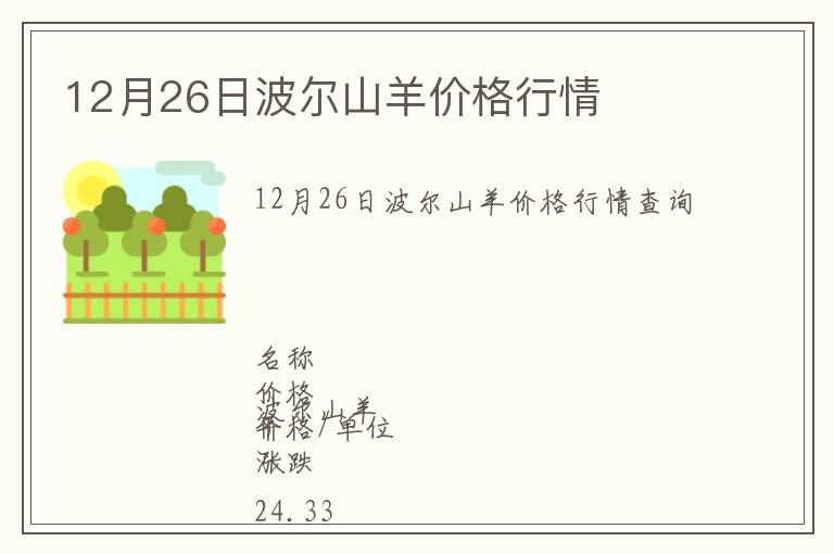 12月26日波爾山羊價格行情