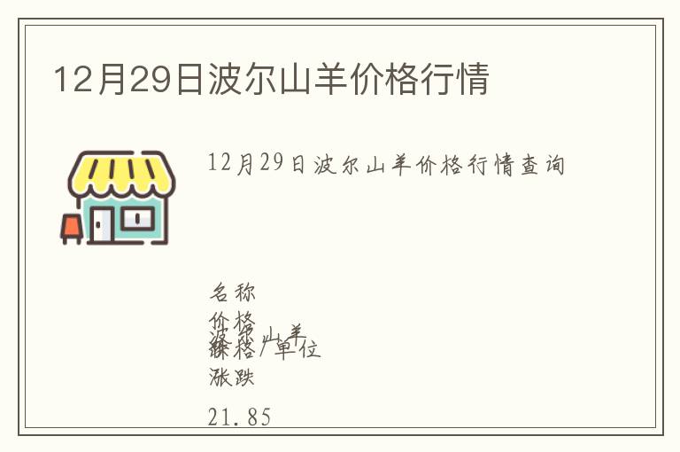 12月29日波爾山羊價格行情