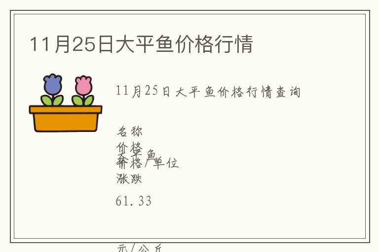 11月25日大平魚價(jià)格行情