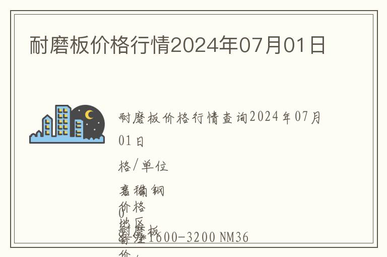 耐磨板價格行情2024年07月01日