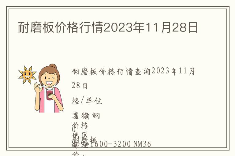 耐磨板價格行情2023年11月28日