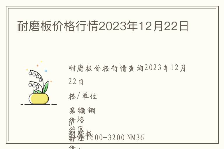 耐磨板價格行情2023年12月22日