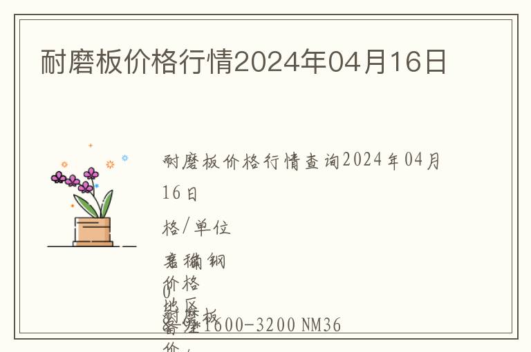 耐磨板價格行情2024年04月16日