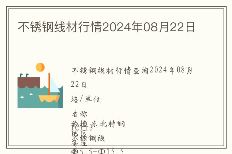 不銹鋼線材行情2024年08月22日