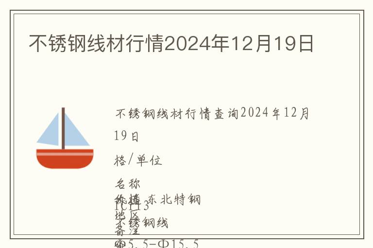 不銹鋼線材行情2024年12月19日