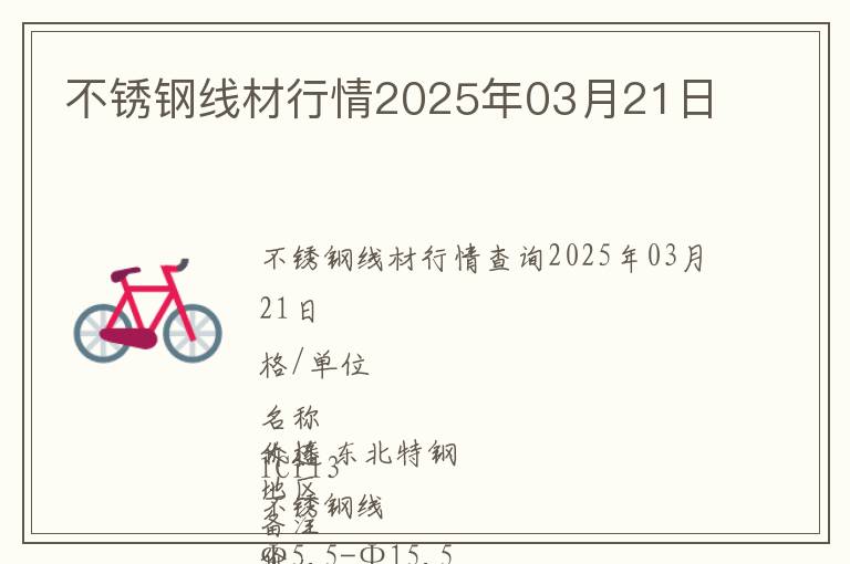 不銹鋼線材行情2025年03月21日