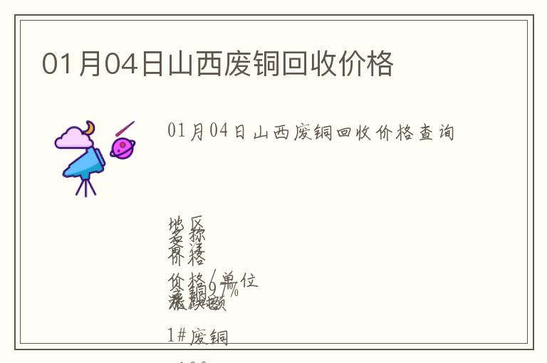 01月04日山西廢銅回收價(jià)格
