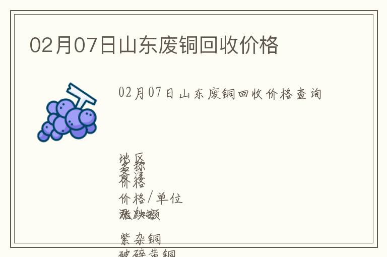 02月07日山東廢銅回收價格