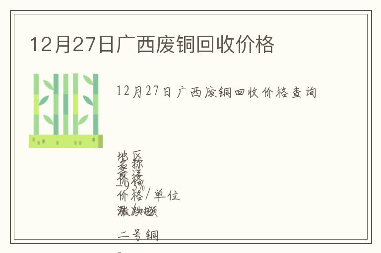 12月27日廣西廢銅回收價(jià)格