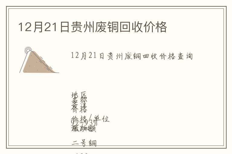 12月21日貴州廢銅回收價格