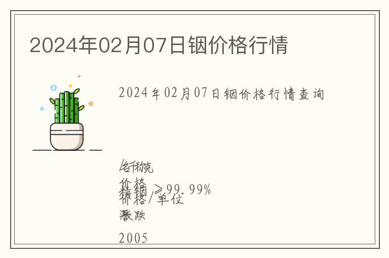 2024年02月07日銦價格行情