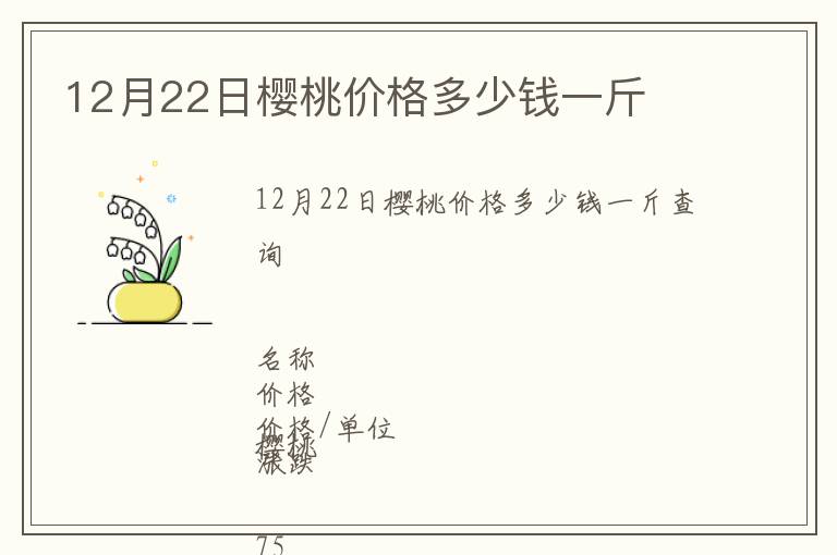 12月22日櫻桃價(jià)格多少錢一斤
