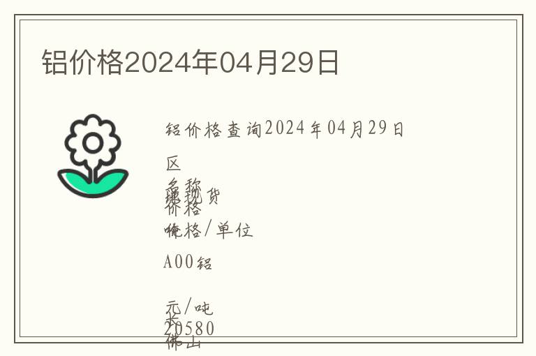 鋁價(jià)格2024年04月29日