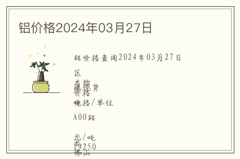 鋁價格2024年03月27日