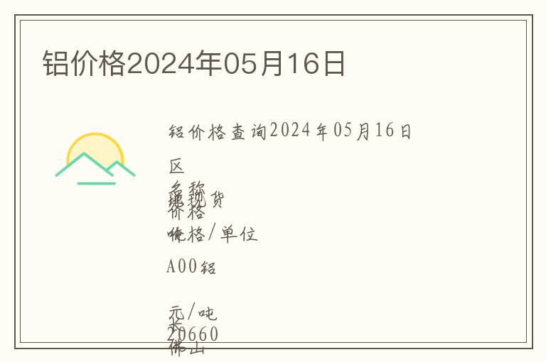 鋁價(jià)格2024年05月16日