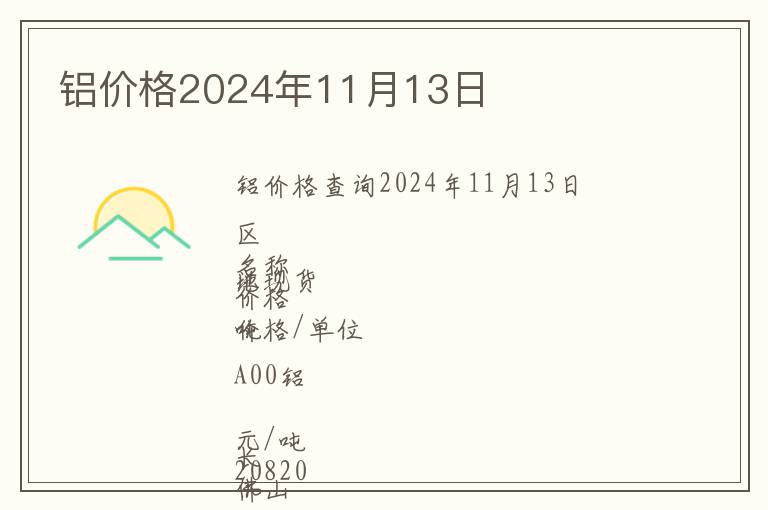 鋁價(jià)格2024年11月13日