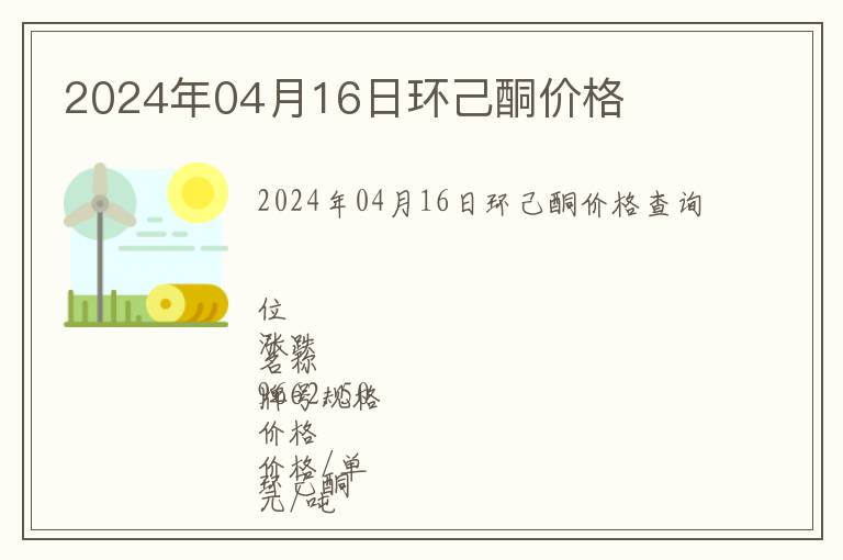 2024年04月16日環(huán)己酮價格