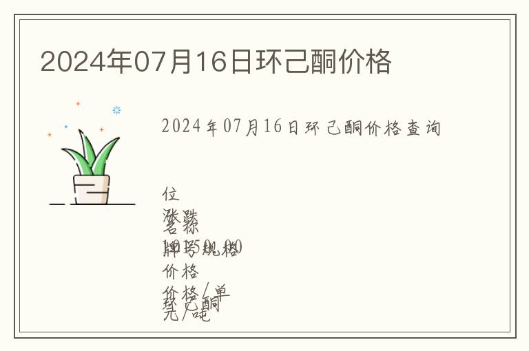2024年07月16日環己酮價格