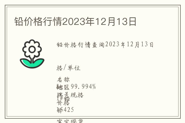 鉛價格行情2023年12月13日