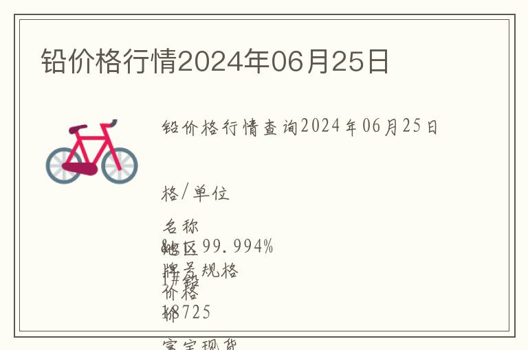 鉛價(jià)格行情2024年06月25日