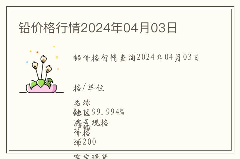 鉛價(jià)格行情2024年04月03日