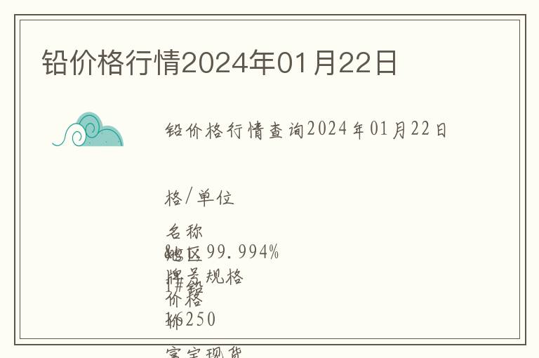 鉛價格行情2024年01月22日