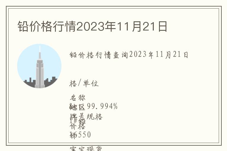 鉛價格行情2023年11月21日
