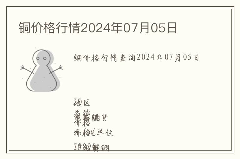 銅價(jià)格行情2024年07月05日